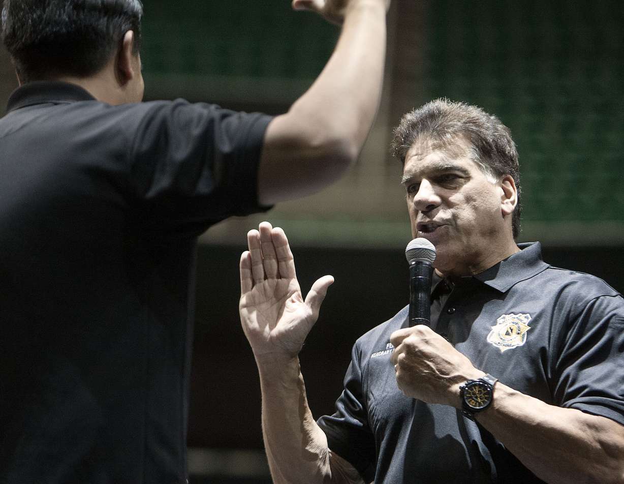 Lou Ferrigno is sworn in as a “Citizen Reserve Agent” for the state of Utah at Salt Lake Comic Con in Salt Lake City on Thursday, Sept. 1, 2016. (Photo: Hans Koepsell, Deseret News)