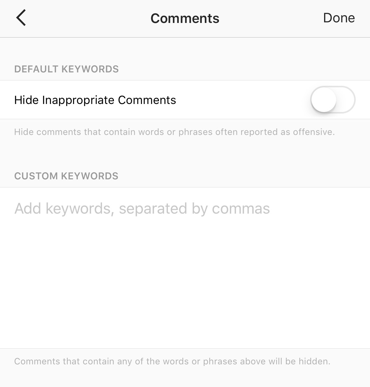 Instagram's new keyword moderation tool in the comments tab (Lindsey Johnson, KSL.com)