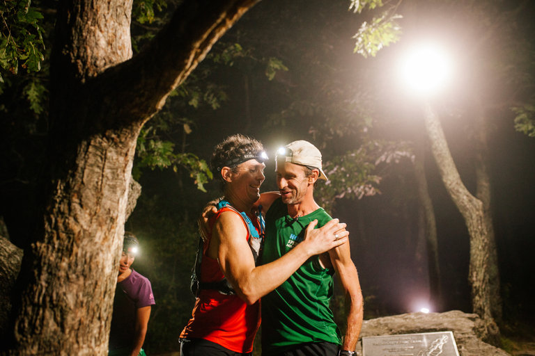 Scott Jurek Congratulates Karl Keltzer after he beat his own Appalachian Trail record. (Photo: Carl Rosen, Red Bull)