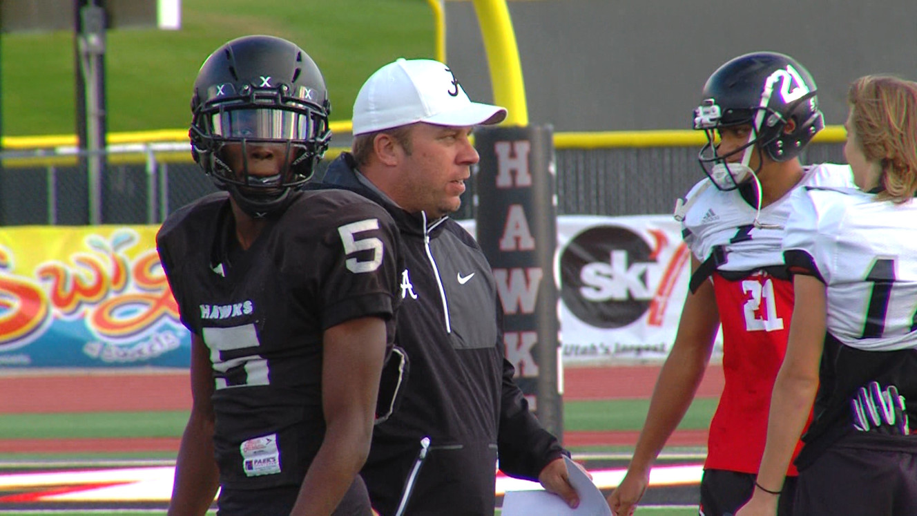 Alta offensive coordinator Riley Jensen at practice, Wednesday, Sept. 21, 2016. (Photo: Ben Schroeder, KSL TV)