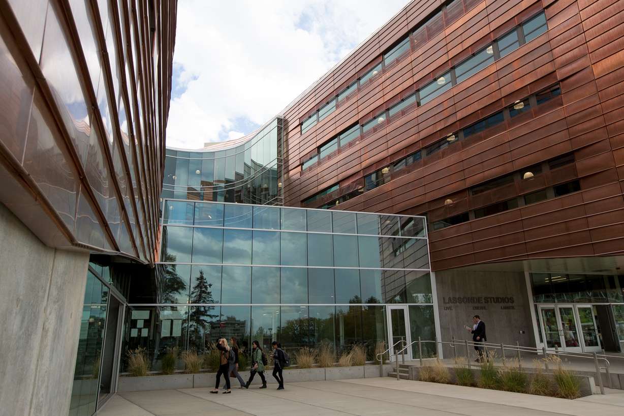 People walk around the new Lassonde Studios at the University of Utah in Salt Lake City on Thursday, Sept. 22, 2016. (Photo: Spenser Heaps, Deseret News)