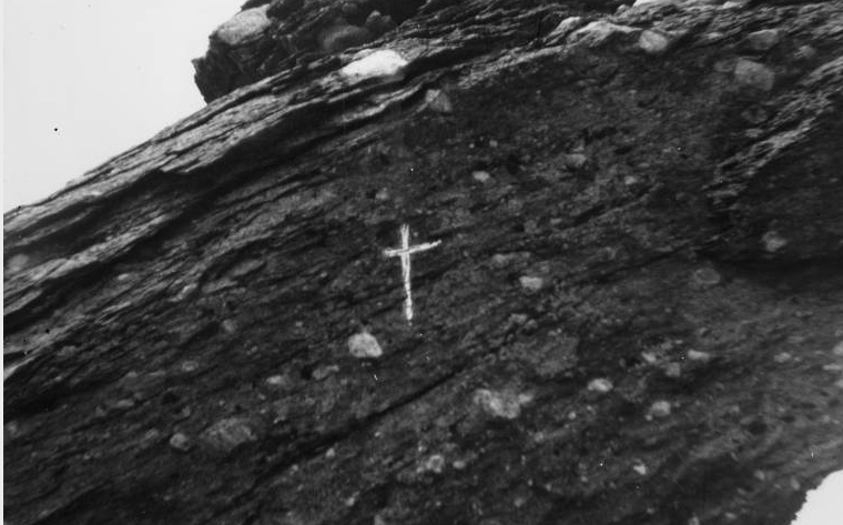 The Kit Carson Cross on Fremont Island in a photo taken on May 26, 1962. Photo by: E.L. Cooley. (Courtesy: Utah State Historical Society)