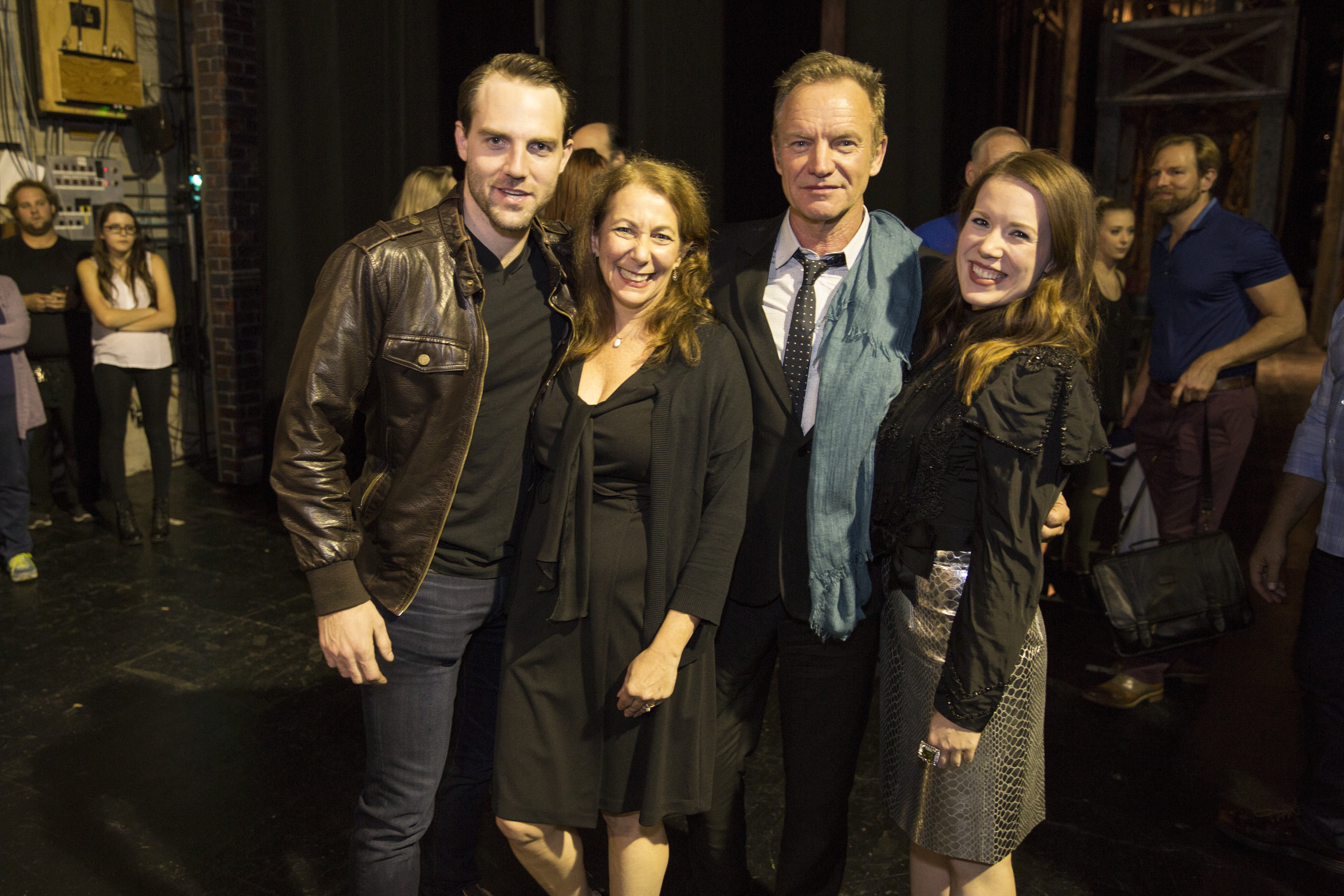 Bryant Martin, Karen Azenberg, Sting and Ruthie Stephens backstage of Pioneer Theatre Company's cast of "The Last Ship." (Photo credit: BW Productions, Courtesy Pioneer Theatre Company)