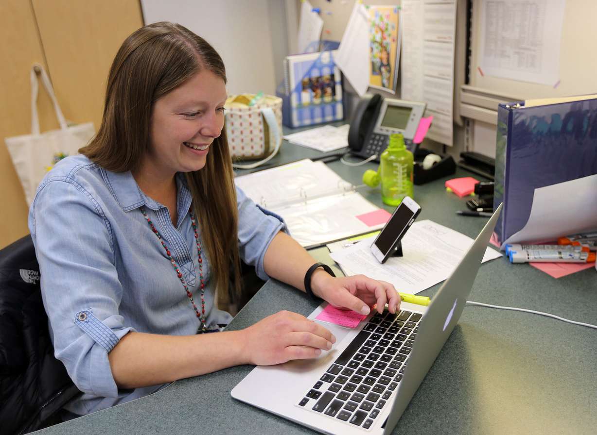 Sandy Joder, a school nurse, works at Trailside Elementary School in Park City on Monday, Sept. 26, 2016. Photo: Kristin Murphy, Deseret News