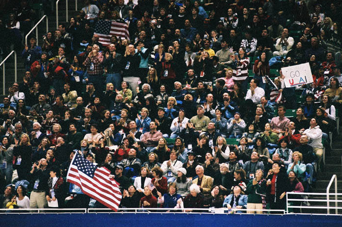 A crowd during women's figure skating at Delta Center. The arena hosted the 1999 World Figure Skating Championships and events for the 2002 Winter Olympics. (Photo: Utah Department of History)