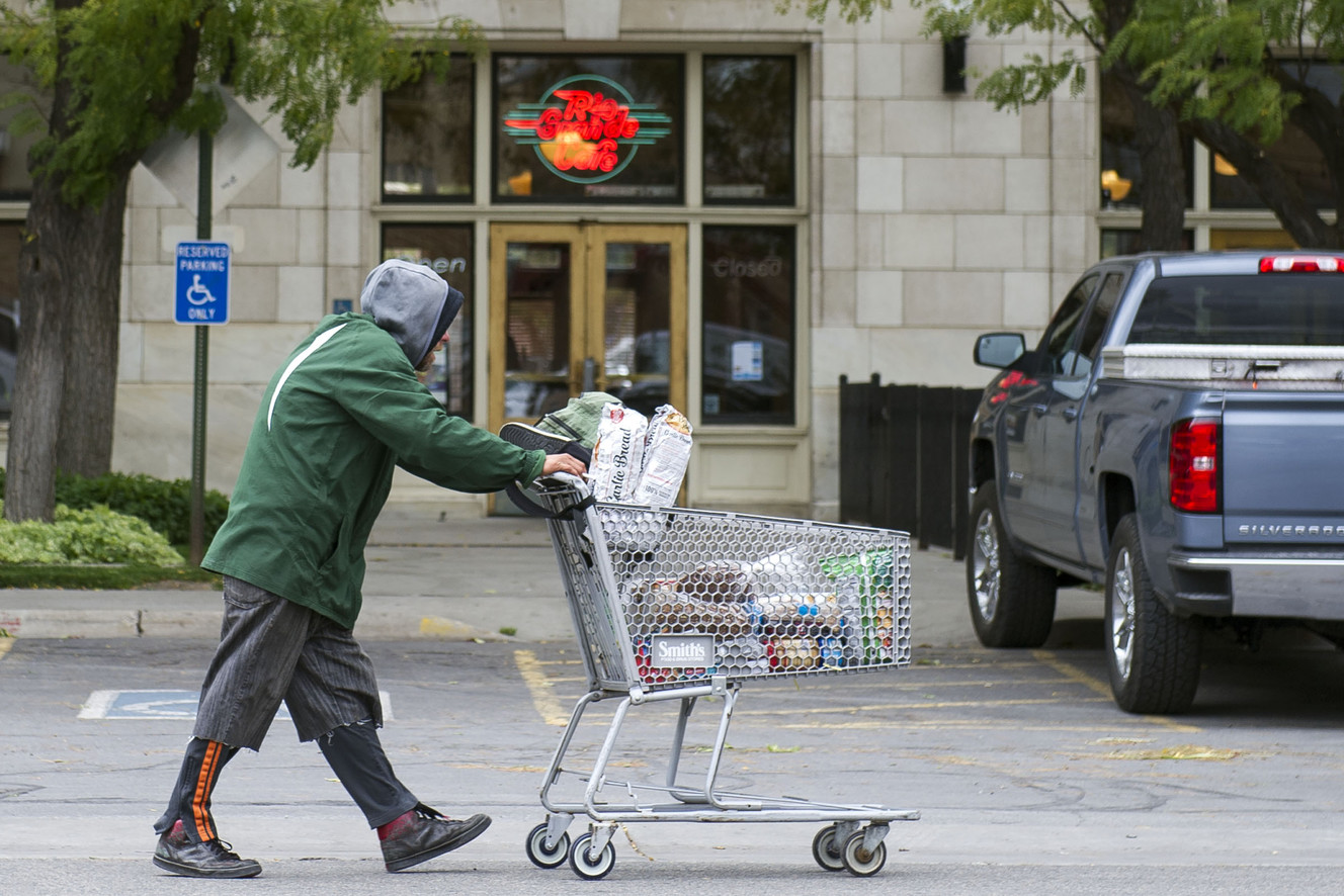 A homeless man walks past the Rio Grande Cafe in Salt Lake City on Monday, Oct. 3, 2016, where manager Ian Henderson was assaulted by a homeless woman this past weekend. (Photo: Nick Wagner, Deseret News)