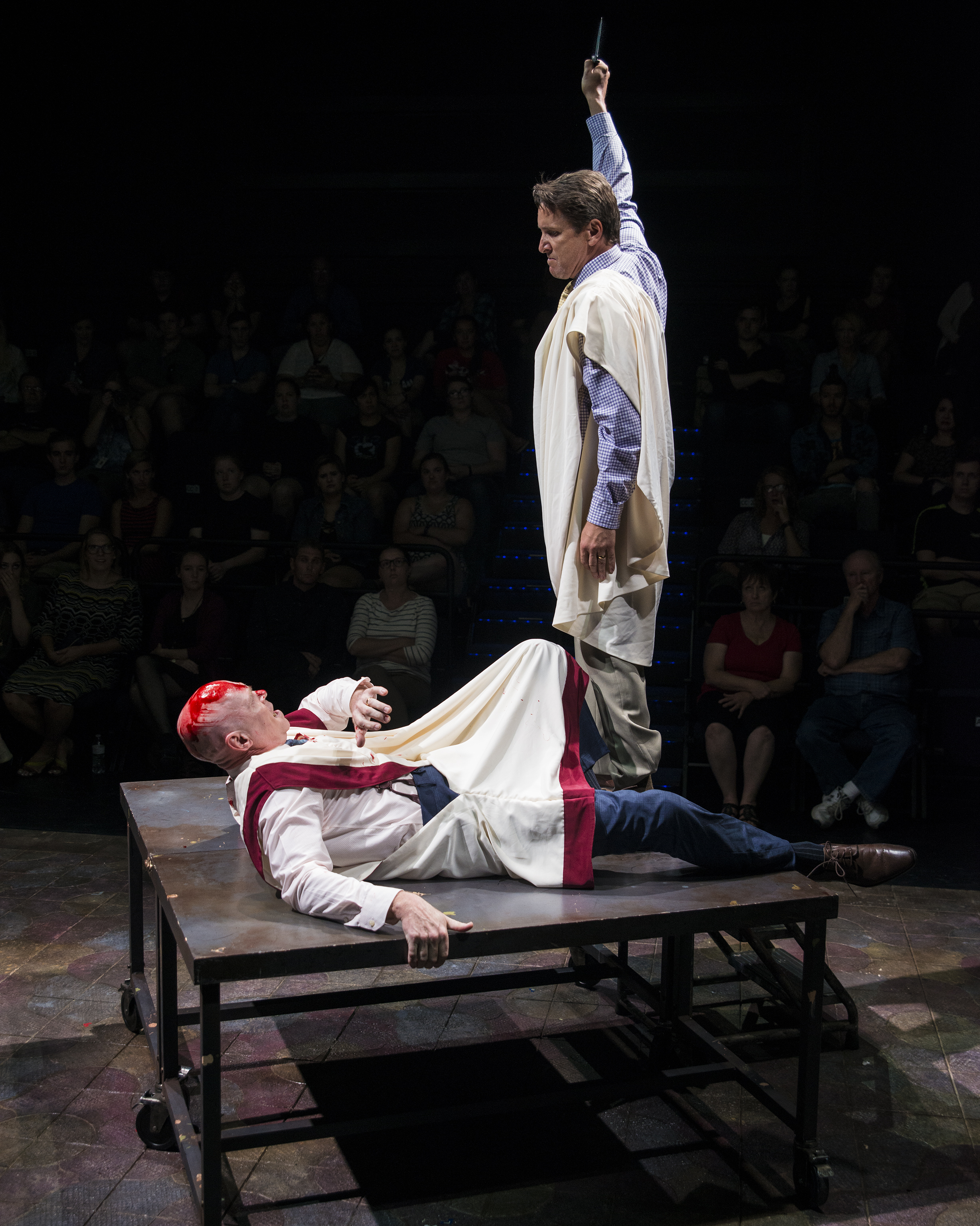 Paul Sandberg (left) as Julius Caesar and Jeffrey Cummings as Marcus Brutus in the Utah Shakespeare Festival’s 2016 production of Julius Caesar. (Photo by Katrina Christensen. Copyright Utah Shakespeare Festival 2016.) (Photo: Katrina Christensen)