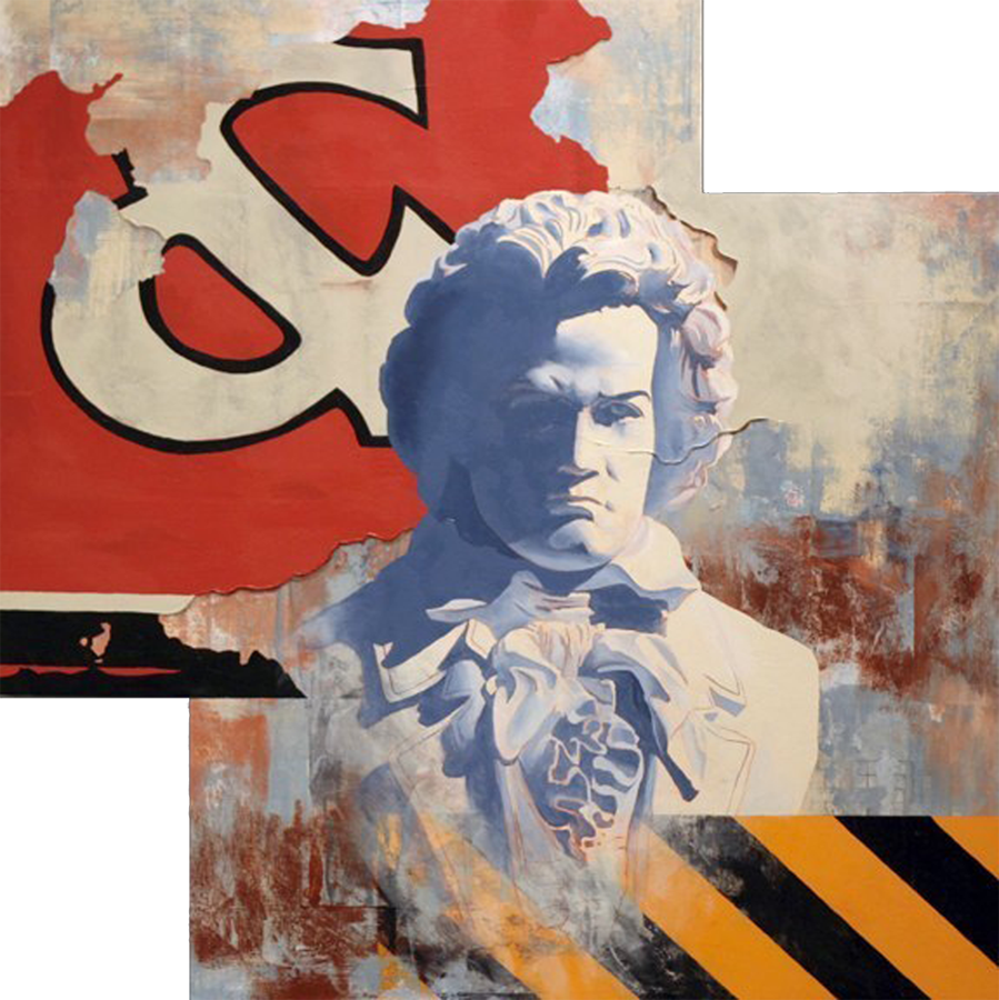 Art instructor plays with modern collage