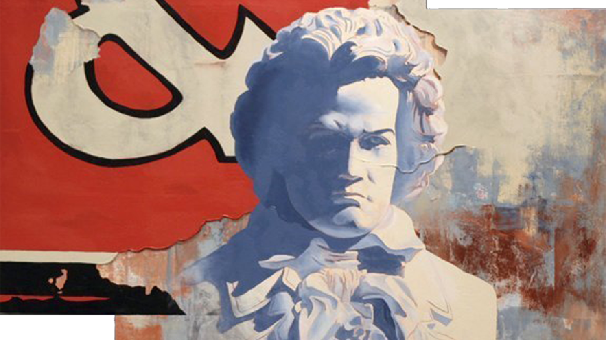 Art instructor plays with modern collage