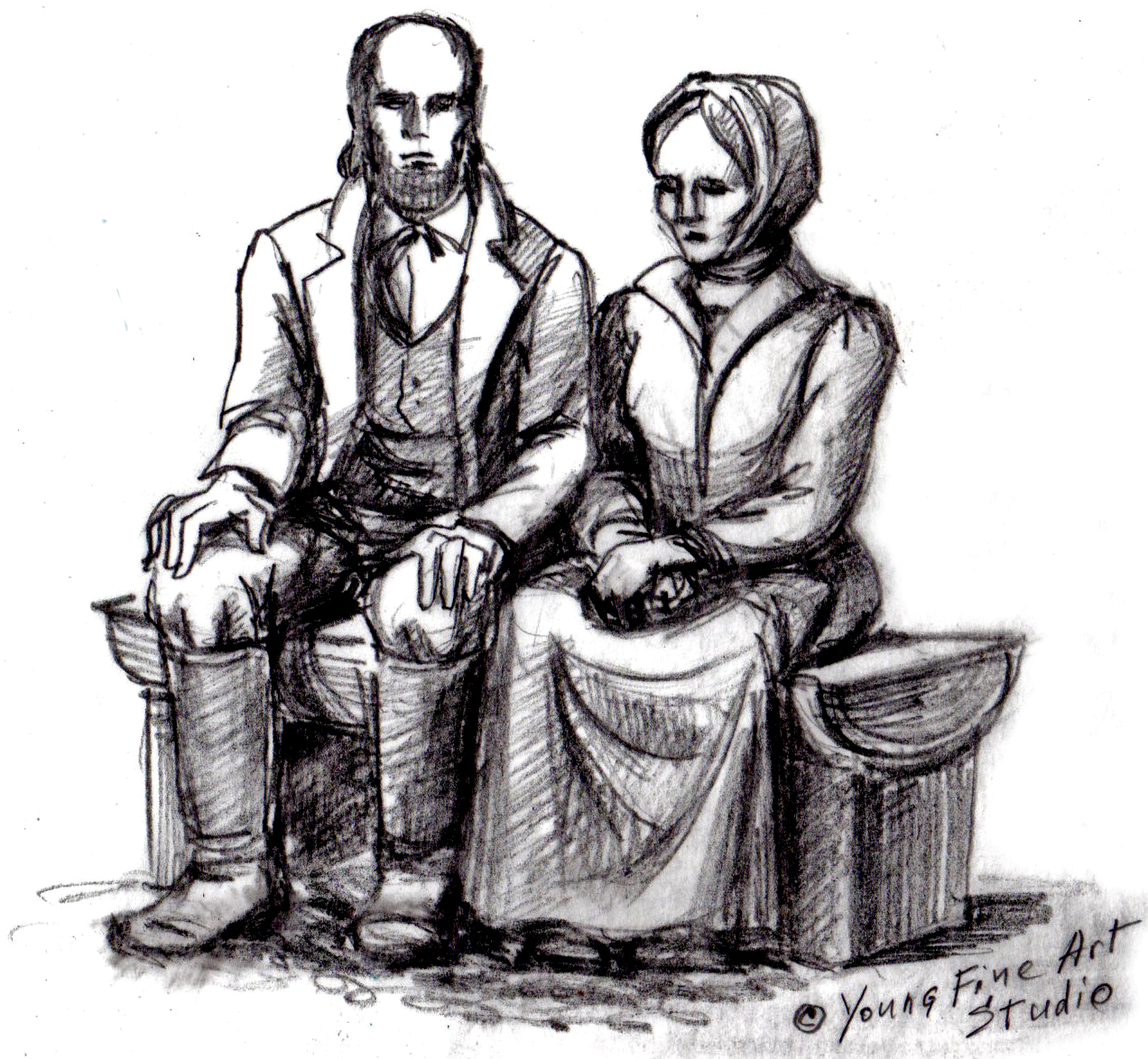 Drawing of Jehu and Sarah Cox for a proposed statue of them in the old Union Fort area (Photo Courtesy: Marion Cox)
