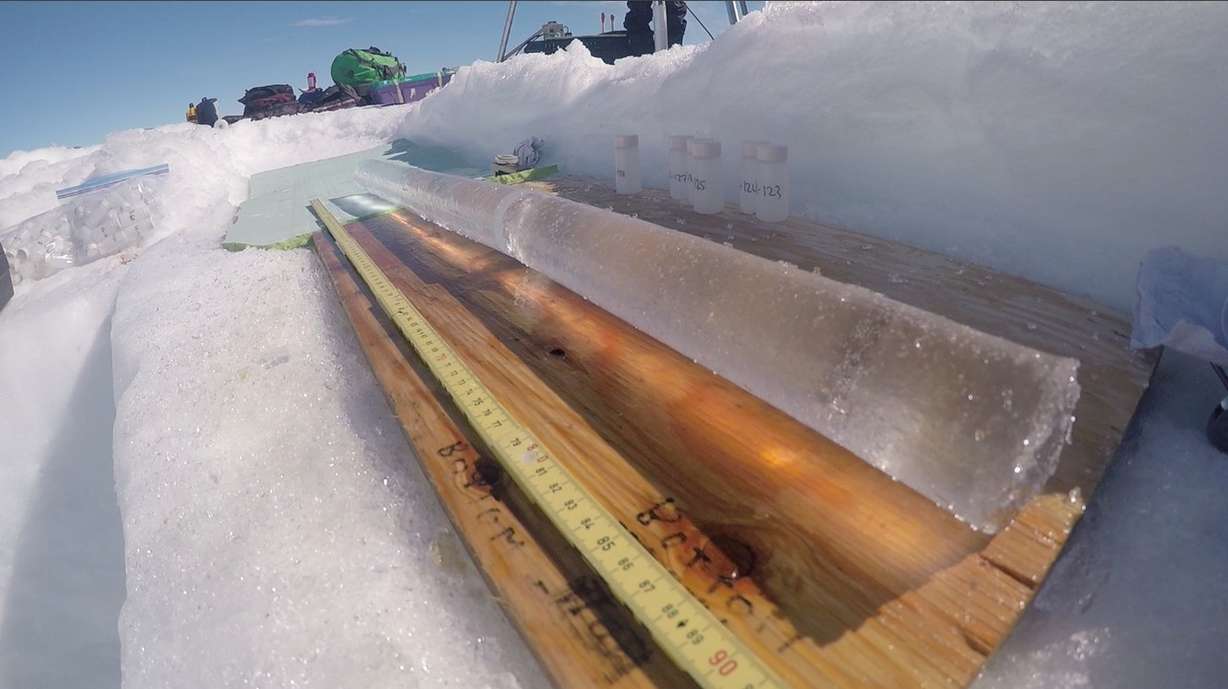 An ice core pulled from the ice sheet. Photo: Olivia Miller