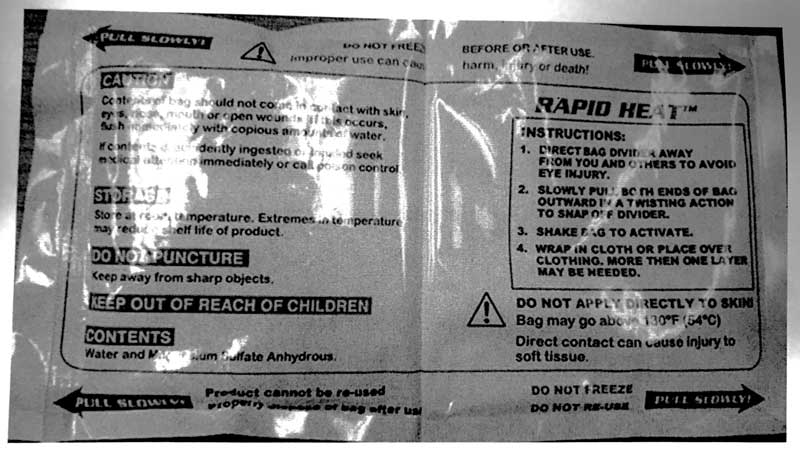 The labels on the heating packs (Photo: Court Record)