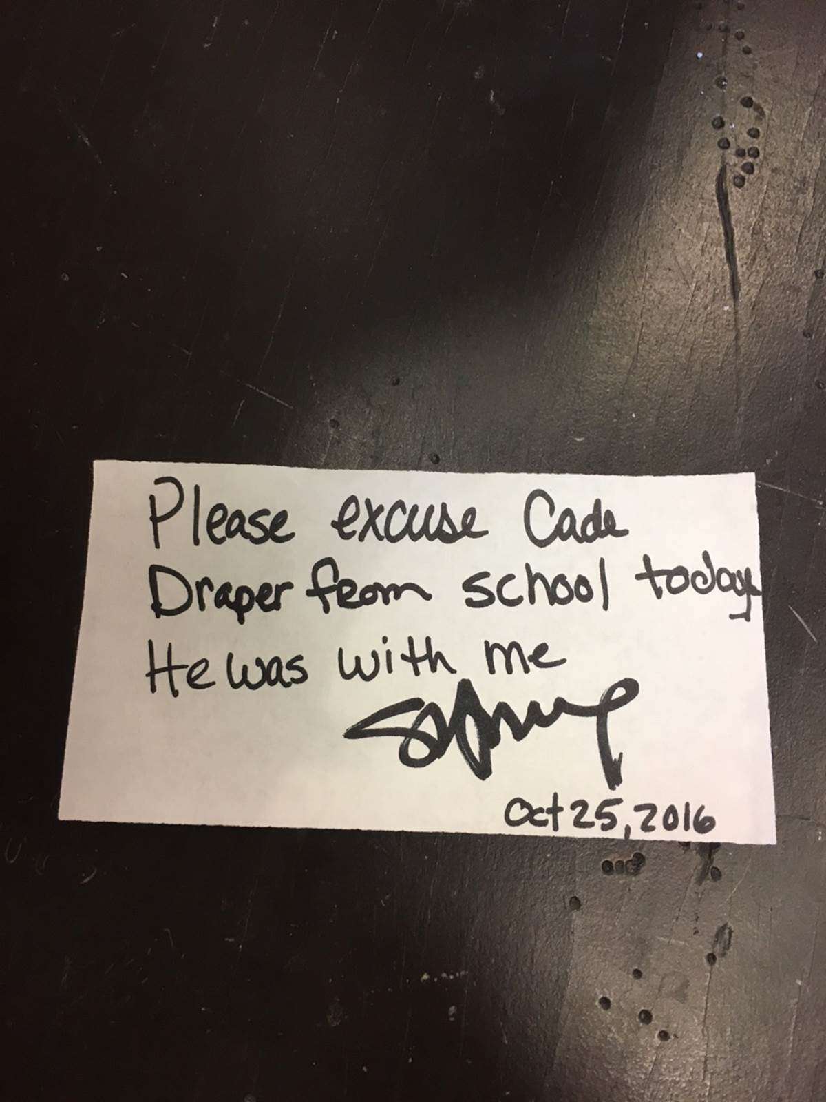 Nine-year-old Cade Draper thought his father was taking him to the dentist on Tuesday afternoon. Instead, Cade went to go meet a football legend that even helped excuse Cade for missing school. (Photo: Jake Draper)