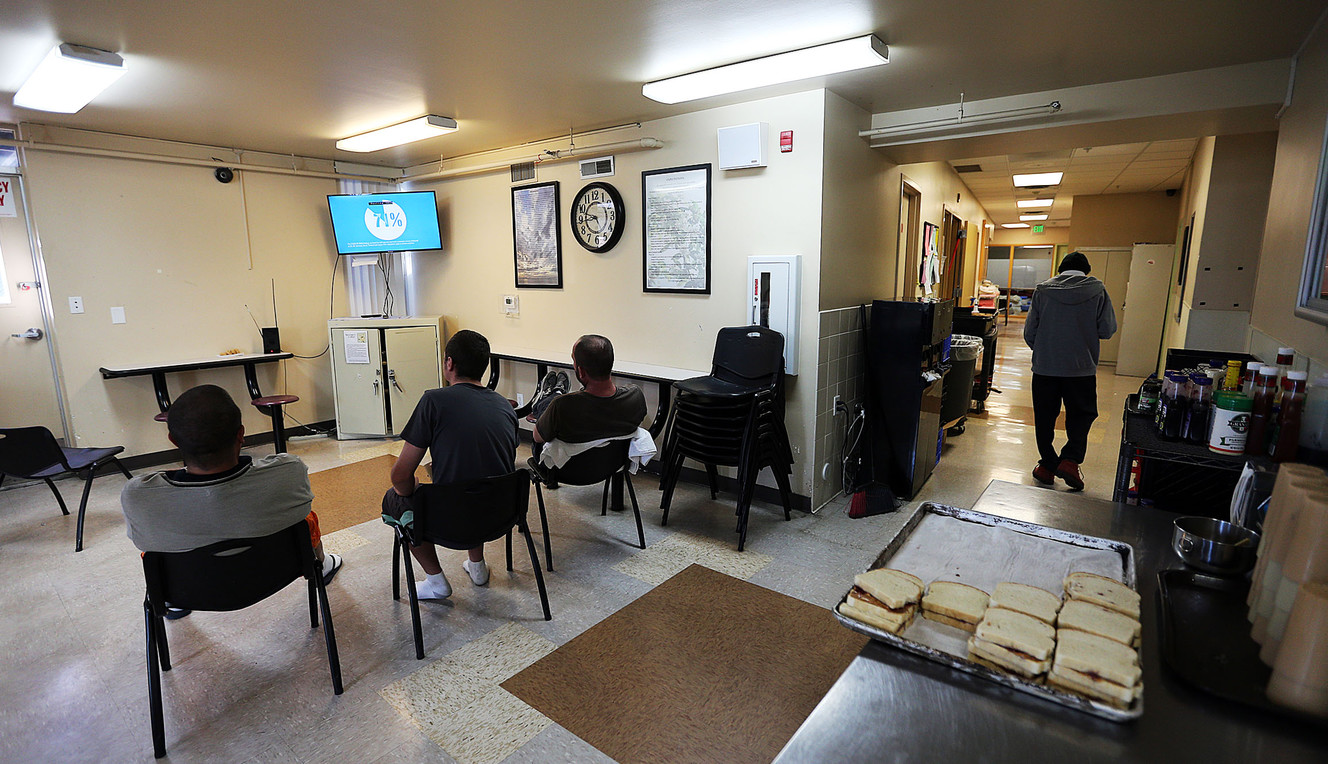 Clients watch TV in the group room at Volunteers of America-Utah Detox in Salt Lake City on Wednesday, Oct. 26, 2016. Photo: Ravell Call, Deseret News
