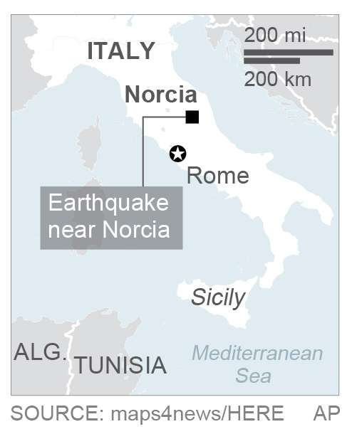 Central Italy was hit by the earthquake Sunday (Associated Press)