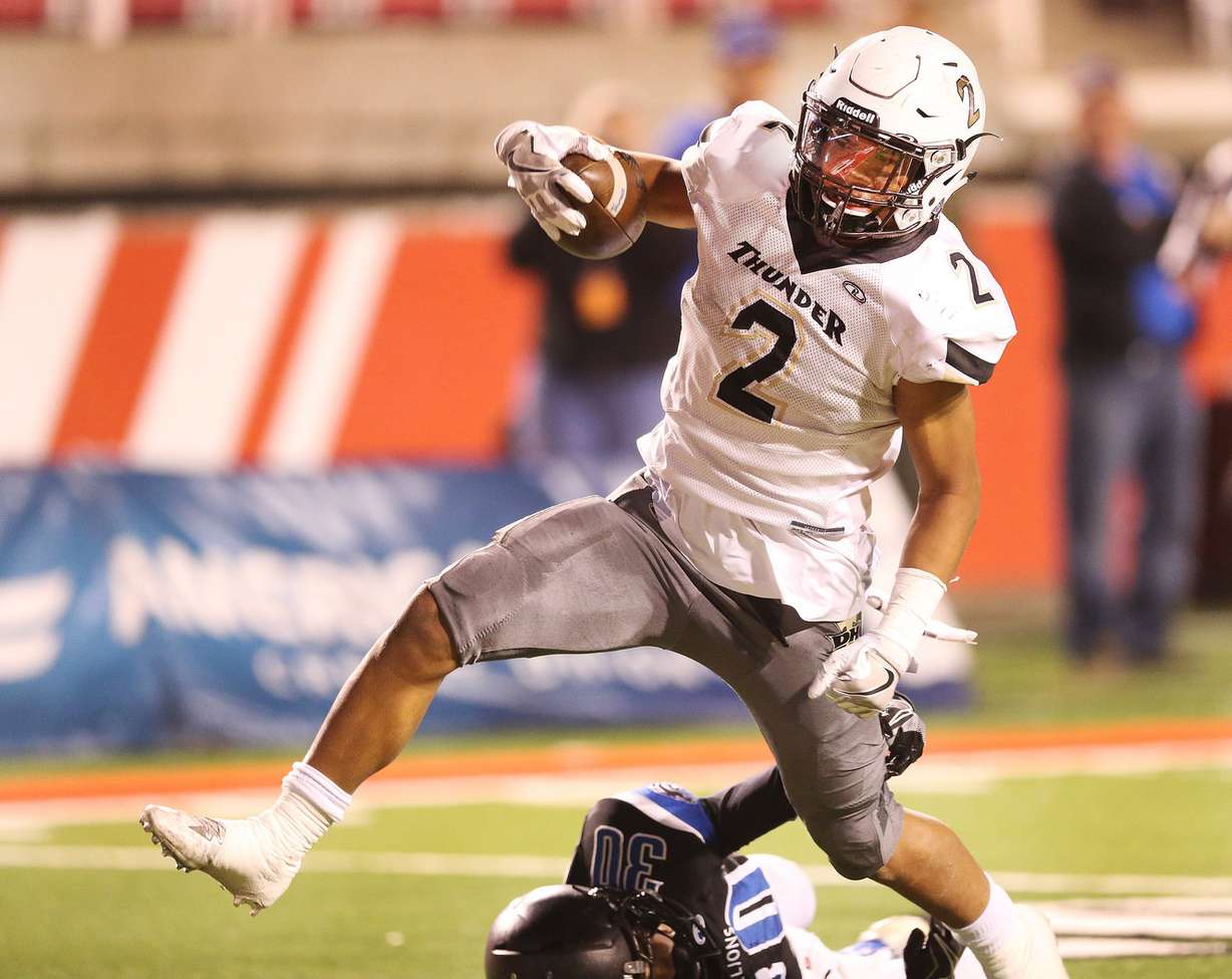 Desert Hills' Nephi Sewell (2) scores against Stansbury during the 3AA semifinal high school football game in Salt Lake City on Thursday, Nov. 10, 2016. Desert Hills won 49-14. (Photo: Jeffrey D. Allred, Deseret News)