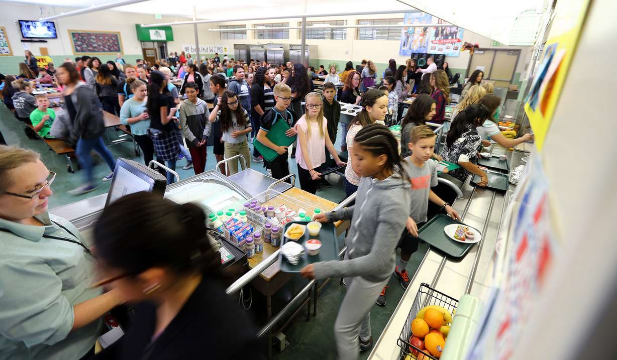 Students get their lunches at West Jordan Middle School on Friday, Nov. 4, 2016. During a tour of the aging school, Principal Dixie Garrison discussed why she and other Jordan School District officials would like a $245 million bond to pass on Nov. 8. West Jordan Middle is one school that would be rebuilt if the bond passes. (Photo: Scott G Winterton, Deseret News)