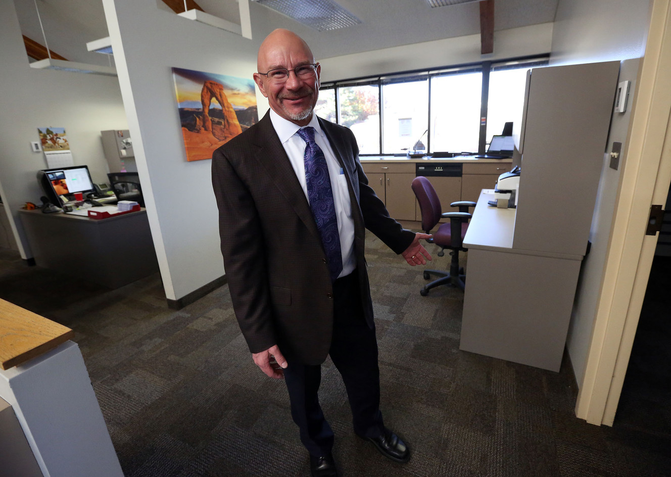 Millcreek Mayor-elect Jeff Silvestrini shows where Millcreek will have temporary City Council quarters at the Mount Olympus Improvement District's offices in Murray on Tuesday, Nov. 22, 2016. The space behind him will be used as an office. (Photo: Kristin Murphy, Deseret News)