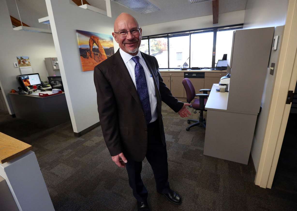 Millcreek Mayor-elect Jeff Silvestrini shows where Millcreek will have temporary City Council quarters at the Mount Olympus Improvement District's offices in Murray on Tuesday, Nov. 22, 2016. The space behind him will be used as an office. (Photo: Kristin Murphy, Deseret News)