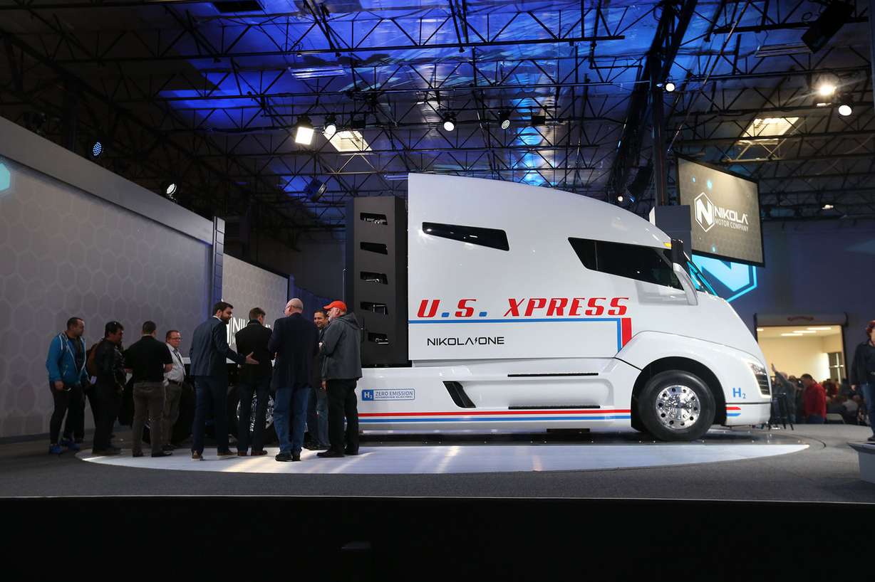 Nikola Motor Co. shows off its flagship product, the Nikola One electric semitrailer, at Nikola World headquarters in Salt Lake City on Friday, Dec. 2, 2016. The prototype Nikola One is expected to be the most fuel efficient class 8 truck ever built. (Photo: Laura Seitz, Deseret News)