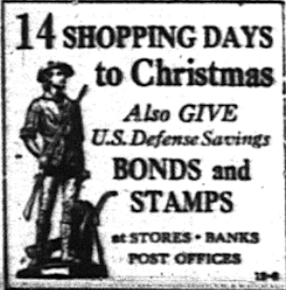 Since the attack on Pearl Harbor occurred so close to Christmas, it wasn't uncommon for newspapers across Utah and the country run advertisements merging Christmas shopping with the urge to buy U.S. Defense Savings bonds such as this one in the Deseret News on Dec. 8, 1941. (Photo: Deseret News Archives)