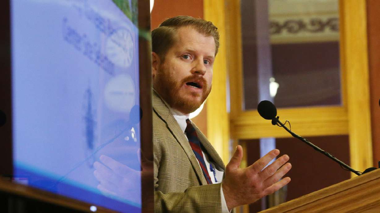 Salt Lake City councilman James Rogers speaks during a press conference on Dec. 13, 2016. Rogers has served on the council since 2013 but will resign from council duties on Monday, the city announced.