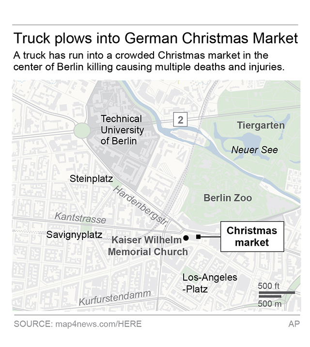 The Latest: Woman describes scene of German market attack
