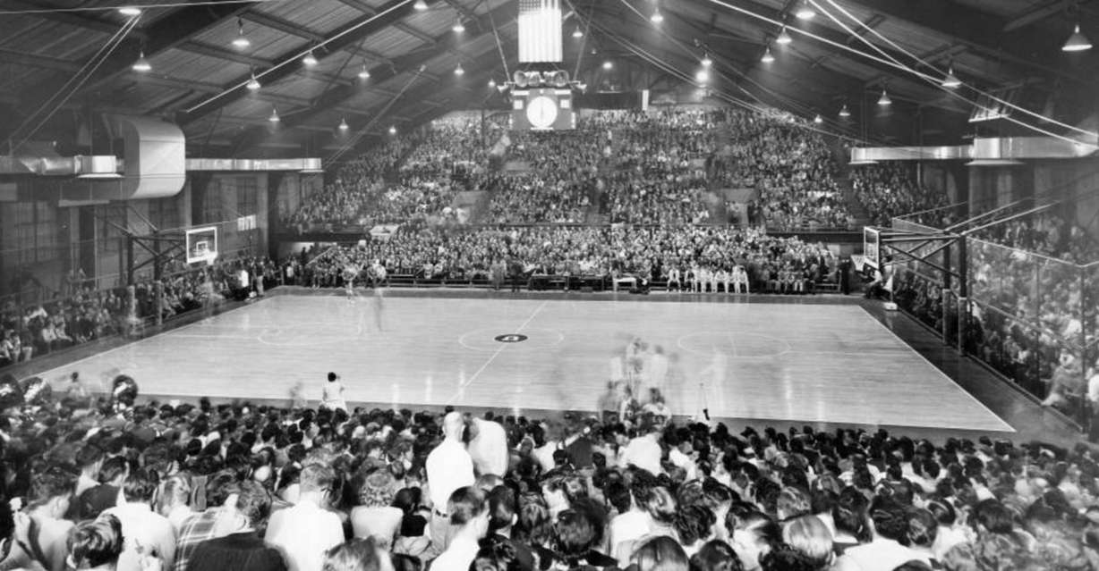Interior of the University of Utah Field House taken before a game on Feb. 11, 1950. (Photo: Utah State Historical Society)
