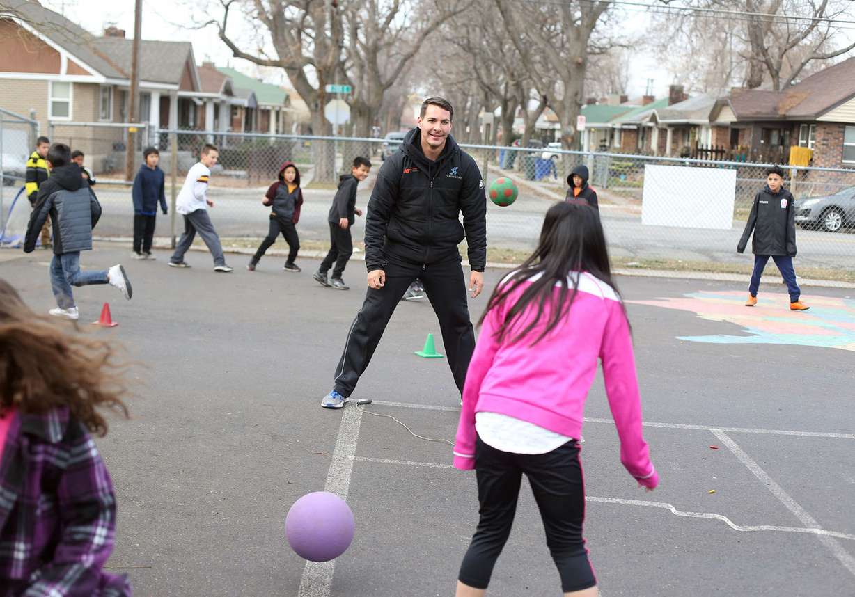 Playworks coach Andy Romero plays with students during recess at Lincoln Elementary School in Salt Lake City on Thursday, Dec. 22, 2016. Photo: Laura Seitz, Deseret News