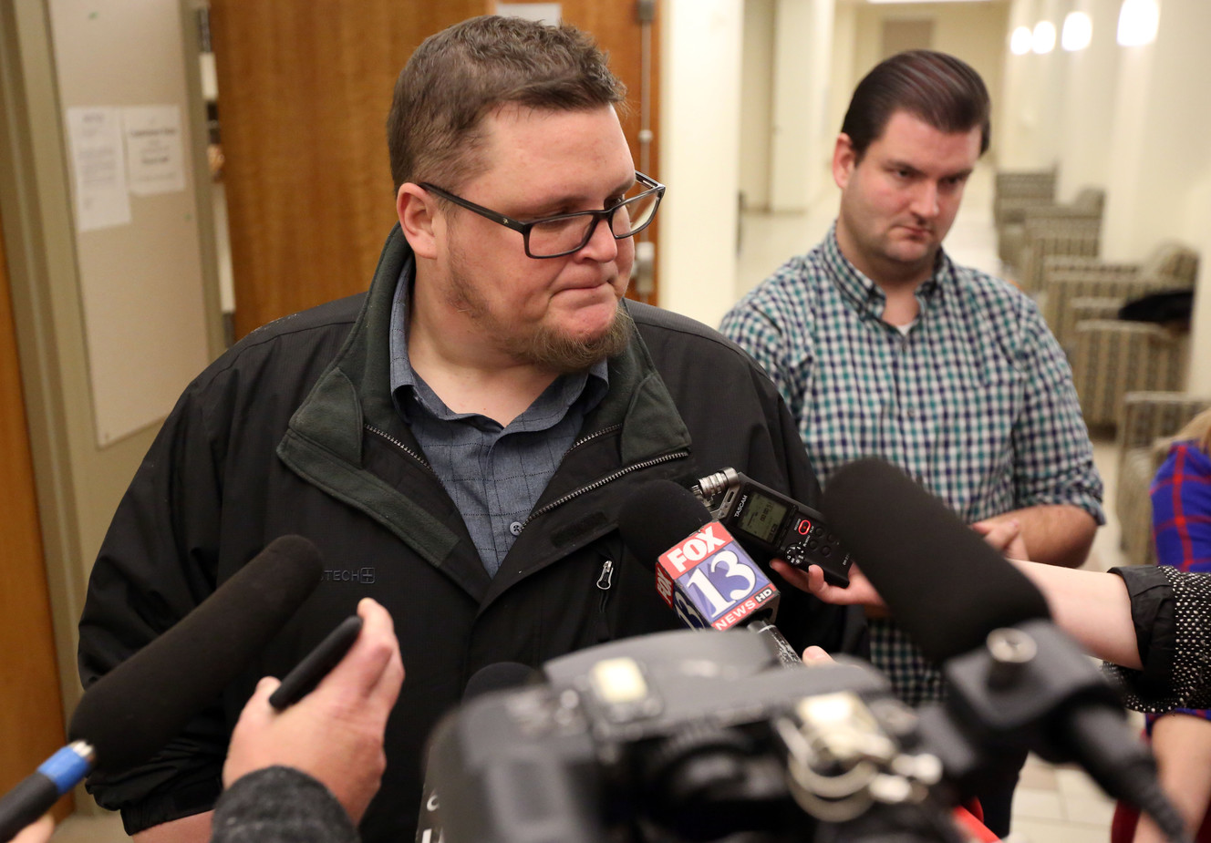Brennen Best talks to media after the sentencing of Kenneth Lee Drew in 4th District Court in American Fork on Tuesday, Jan. 10, 2017. Best's wife, Ashleigh, died in a car accident while fleeing Drew, who was attempting to repossess Best's car. (Photo: Kristin Murphy, Deseret News)