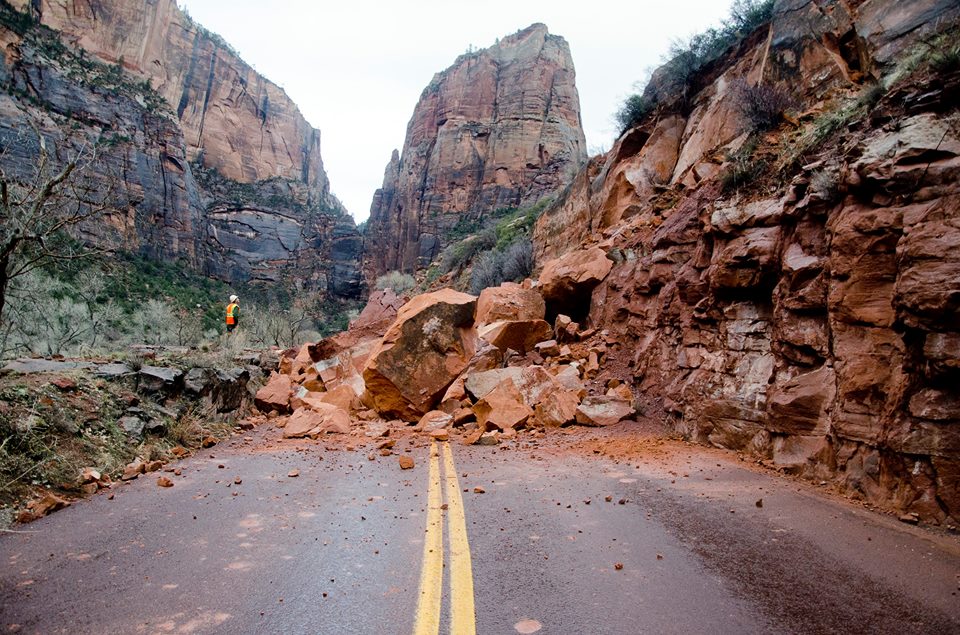 Large rock slide closes section of road, trails at Zion National Park