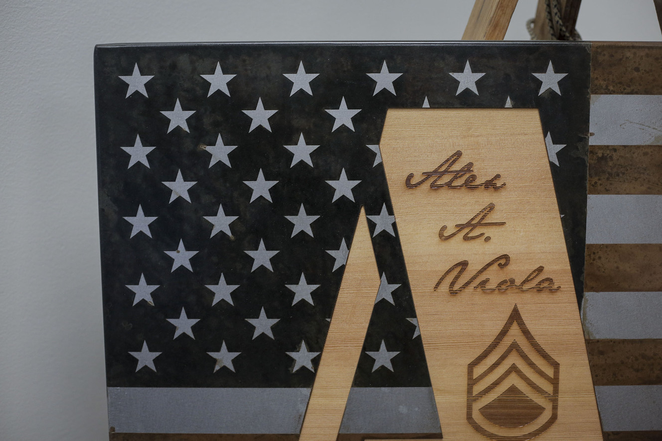 After 14-year career in the military and being deployed 21 times with special operations experience as an Air Force pararescueman, Iron Mountain Designs president Josh Vandenbrink started his own fabrication business and creates steel American flags, among his other projects. (Photo: Nicole Boliaux, Deseret News)