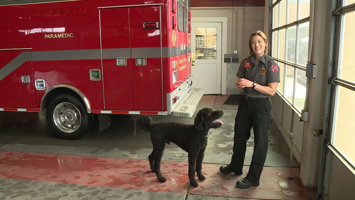 Firefighter Sarah Domyan talking about Arson. (Photo: Ray Boone, KSL TV)