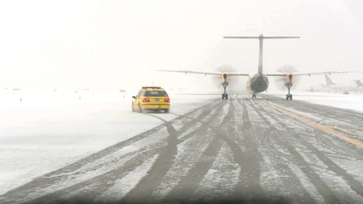 Darwin Pech's "friction testing" vehicle drives towards a runway. (Photo: Ray Boone)