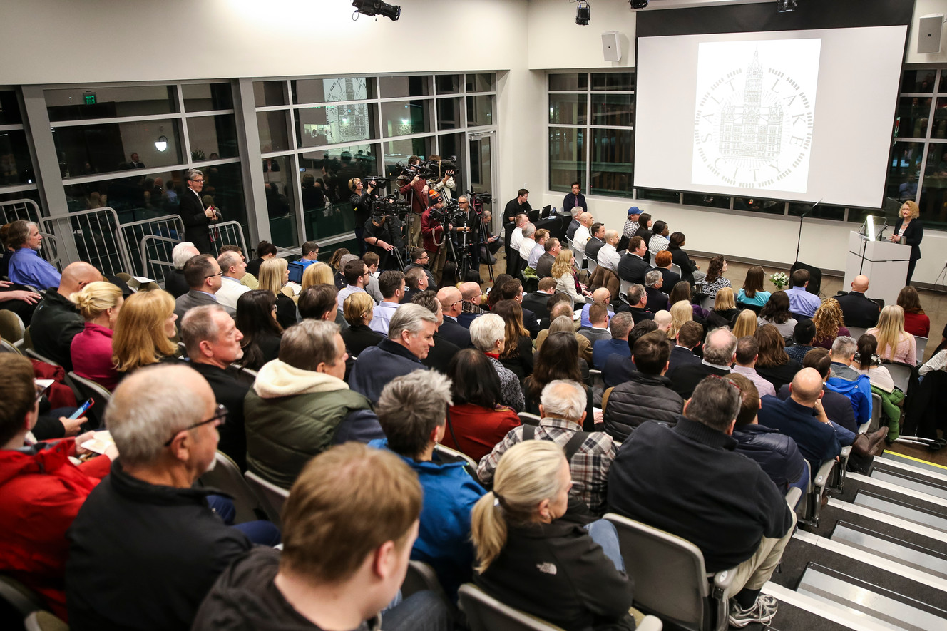 Mayor Jackie Biskupski delivers the State of the City address at the Marmalade Library in Salt Lake City on Tuesday, Jan. 31, 2017.
