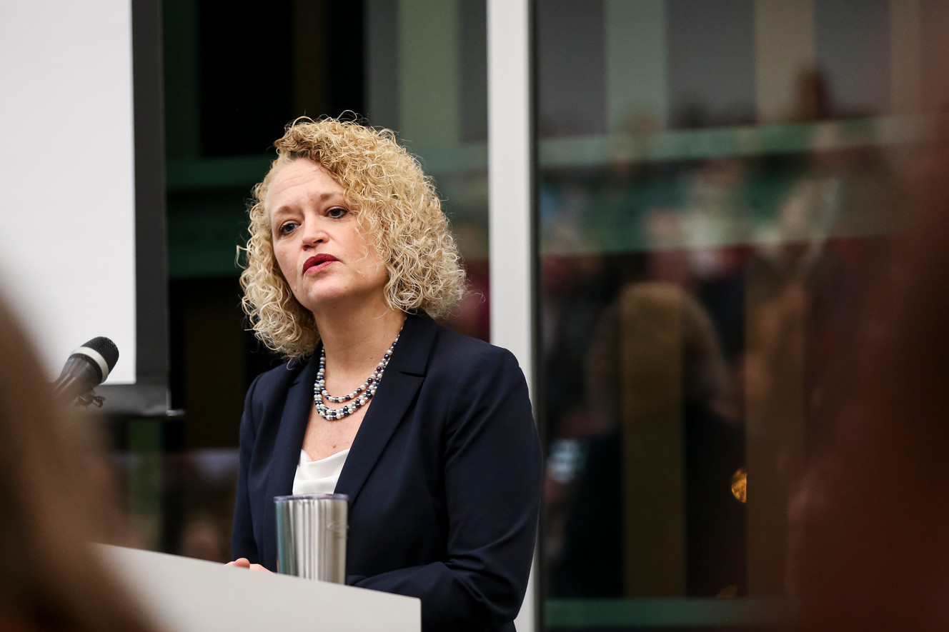 Mayor Jackie Biskupski delivers the State of the City address at the Marmalade Library in Salt Lake City on Tuesday, Jan. 31, 2017.