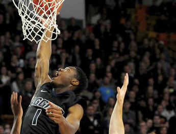 Utah State's Koby McEwen goes up for a layup while being guarded by Indiana State's Bronson Kessinger during an NCAA college basketball game, Saturday, Dec. 3, 2016, in Logan, Utah. (John Zsiray/Herald Journal via AP)