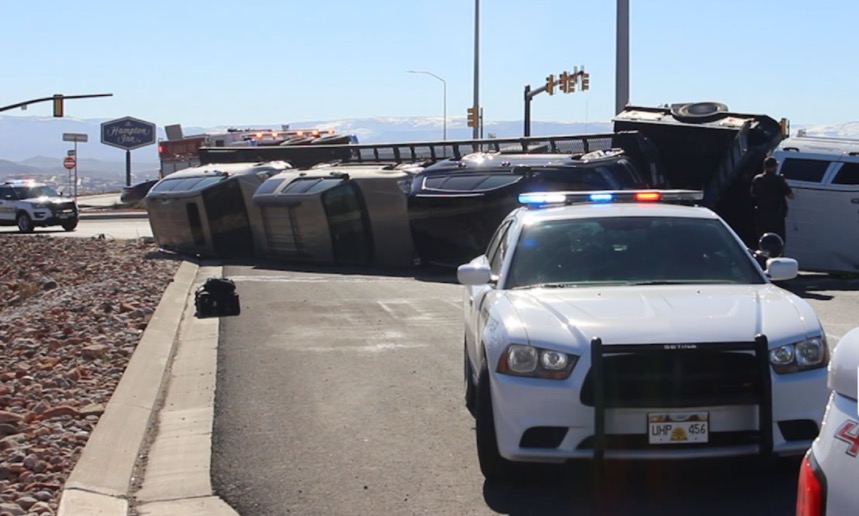 Car carrier rolls in St. George; luxury 2017 Audi damaged
