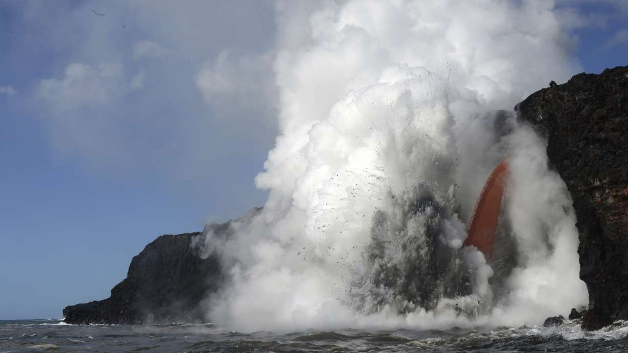Massive lava stream exploding into ocean in Hawaii