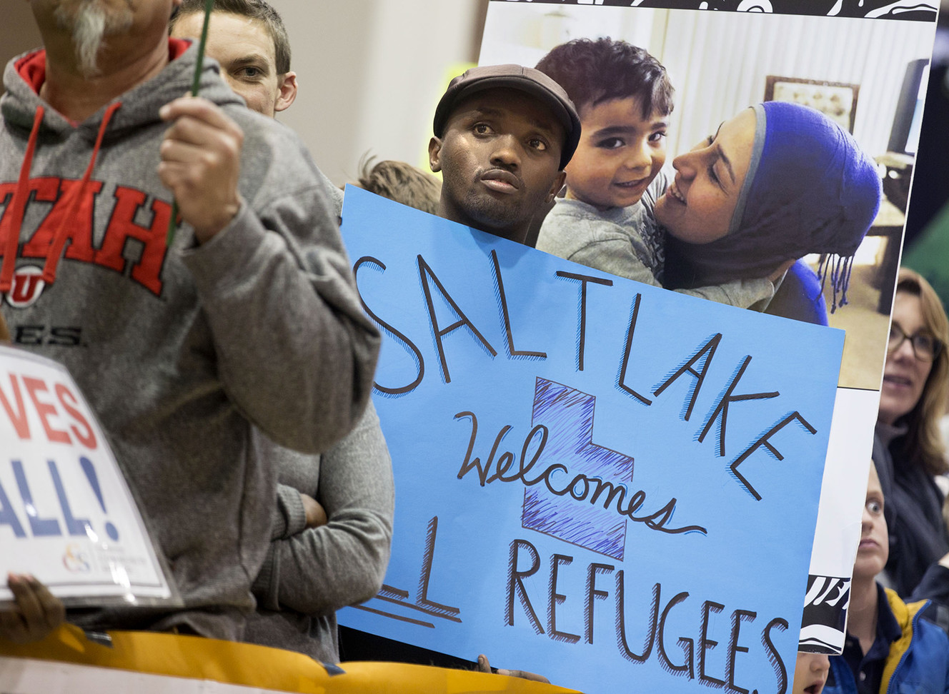 Hundreds wait to welcome the Hassan family at the Salt Lake City International Airport on Thursday, Feb. 2, 2017. The family of eight, originally from Afghanistan, was brought to Utah with the assistance of Catholic Community Services of Utah before President Donald Trump's 120-day ban on refugee arrivals could take effect. (Photo: Laura Seitz, Deseret News)