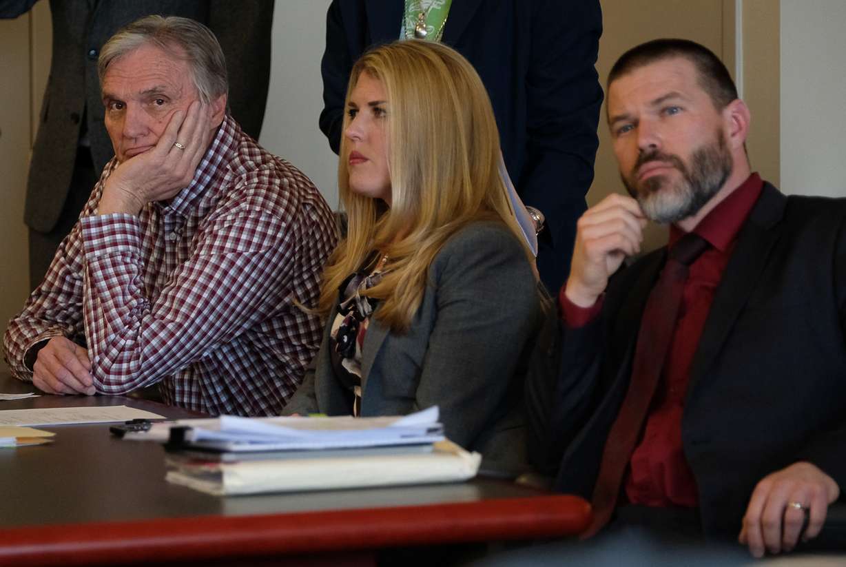 Admitted fraudster Dee Randall, left, a Kaysville insurance agent, appears at the Matheson Courthouse, alongside his attorneys Lacey Singleton, center, and Wojciech Nitecki, right, for sentencing by 3rd District Judge Mark Kouris on Monday, Feb. 6, 2017. Randall pleaded guilty in July 2016 to five charges related to his operation of a Ponzi scheme that took in more than $72 million from about 700 people. (Photo: Francisco Kjolseth)