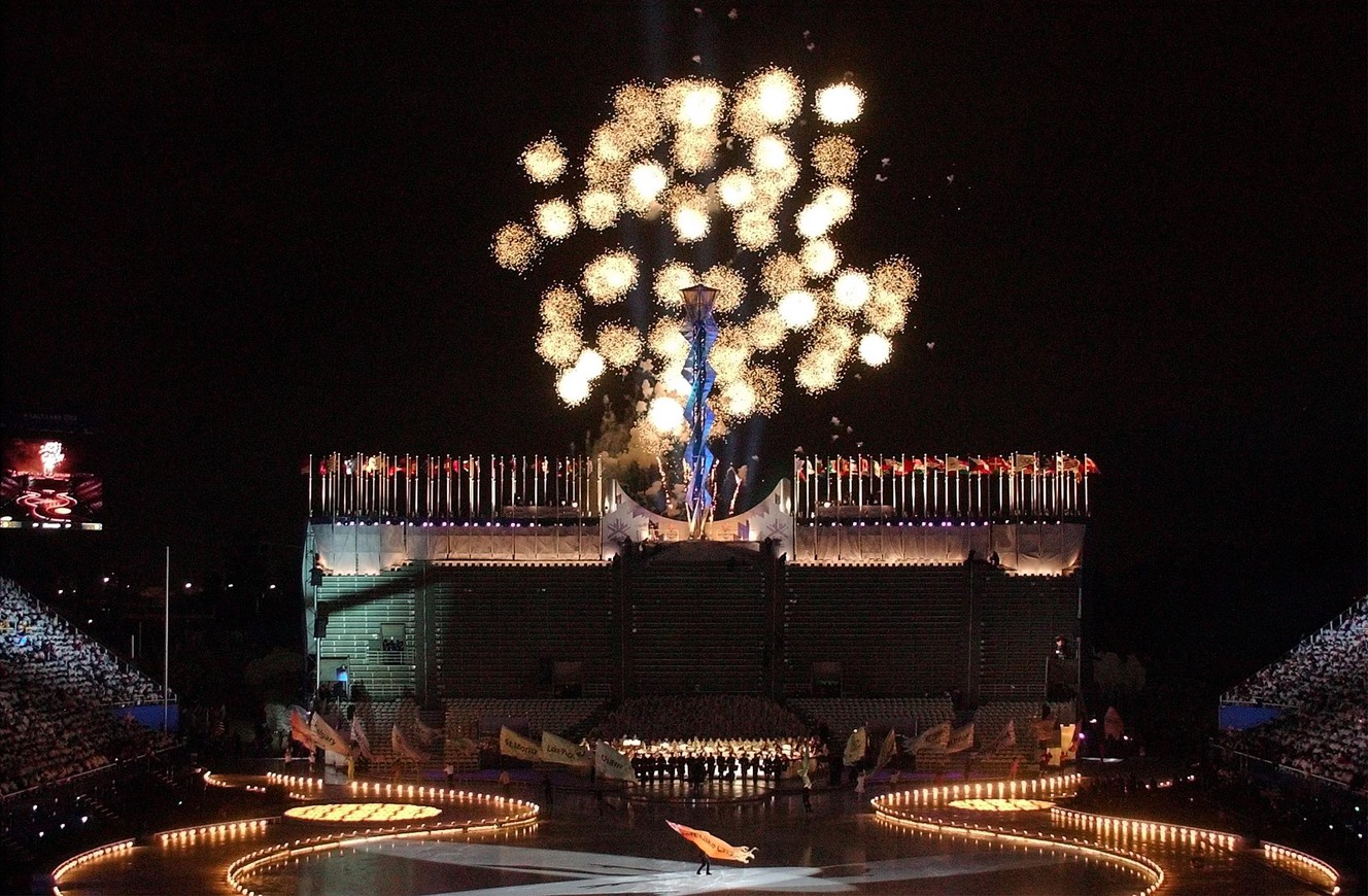 A loan skater on the ice during the Salt Lake 2002 Olympic Winter Games Opening Ceremony at Rice-Eccles Stadium, Friday, Feb 8, 2002. (Photo: Jeffrey D. Allred, Deseret News, File)