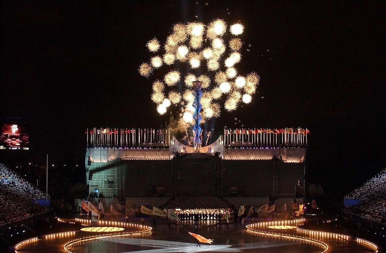 A loan skater on the ice during the Salt Lake 2002 Olympic Winter Games Opening Ceremony at Rice-Eccles Stadium, Friday, Feb 8, 2002. (Photo: Jeffrey D. Allred, Deseret News, File)