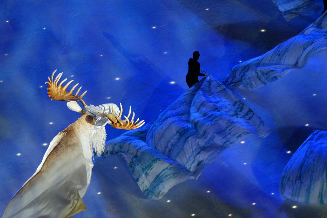 Part of the Native American welcome during the Salt Lake 2002 Olympic Winter Games Opening Ceremony at Rice-Eccles Stadium, Friday, Feb 8, 2002. (Photo: Stuart Johnson, Deseret News, File)