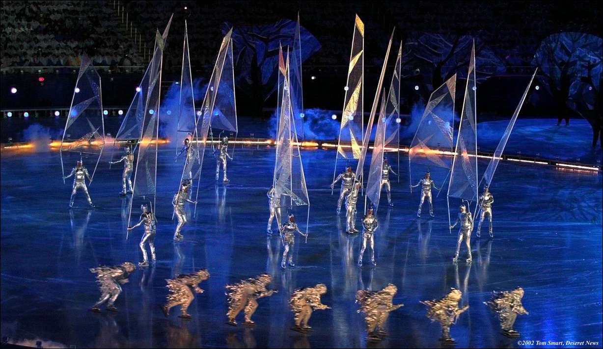 Performers skate during the Salt Lake 2002 Olympic Winter Games Opening Ceremony at Rice-Eccles Stadium, Friday, Feb 8, 2002. (Photo: Tom Smart, Deseret News, File)