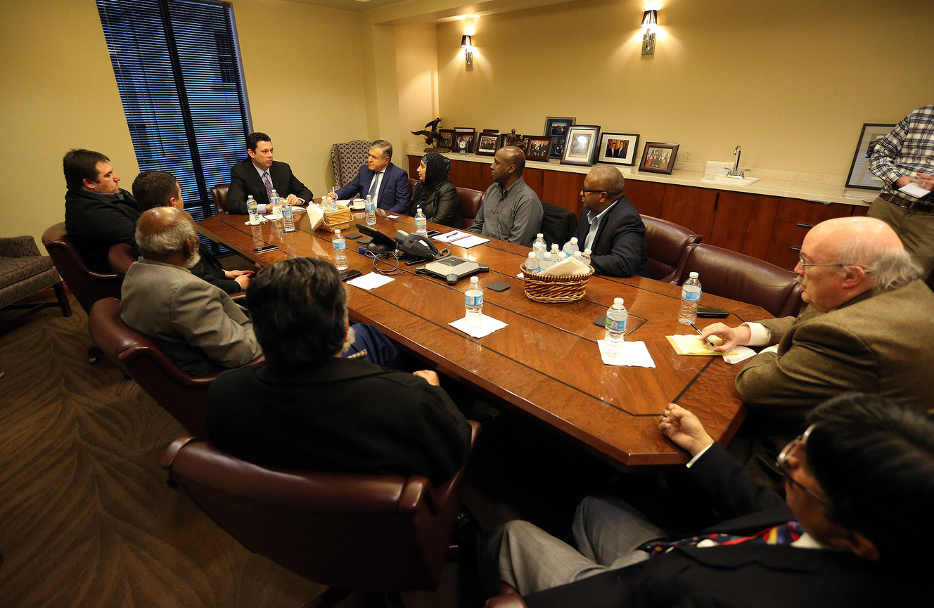 U.S. Rep. Jason Chaffetz meets with members of the local Islamic community to discuss Immigration policies at the Salt Lake City offices of S.K. Hart Management on Wednesday, Feb. 8, 2017. Photo: Scott G Winterton, Deseret News