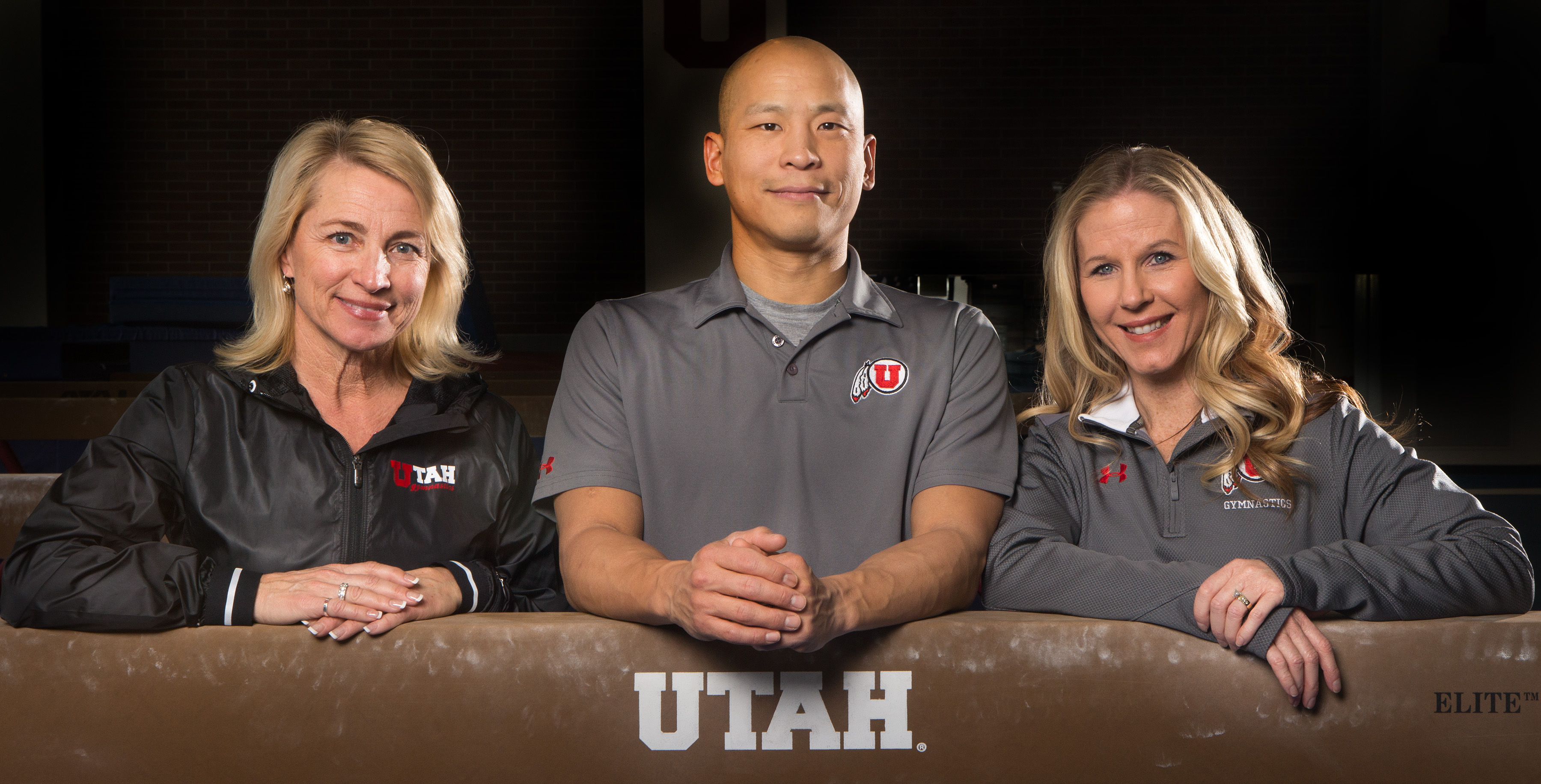 University of Utah Gymnastics coaching staff Megan Marsden co-head coach, Tom Farden co-head coach, Meredith Paulicivic assistant coach pose for photos at their practice facility in Salt Lake City Tuesday, Jan. 5, 2016. (Photo: Scott G. Winterton, Deseret News)