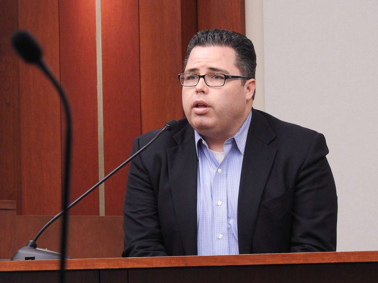 Cort Walker, who worked for Check City, the payday lending company owned by Richard Rawle, testifies during former Utah Attorney General John Swallow's trial at the Matheson Courthouse in Salt Lake City on Tuesda, Feb. 21, 2017. (Photo: Trent Nelson)