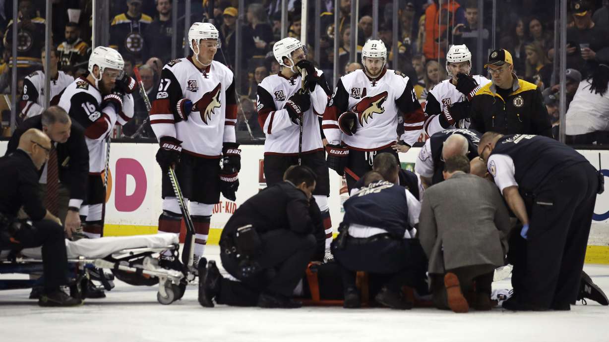 Bruins win 4-1 after scary injury to Coyotes' Burmistrov