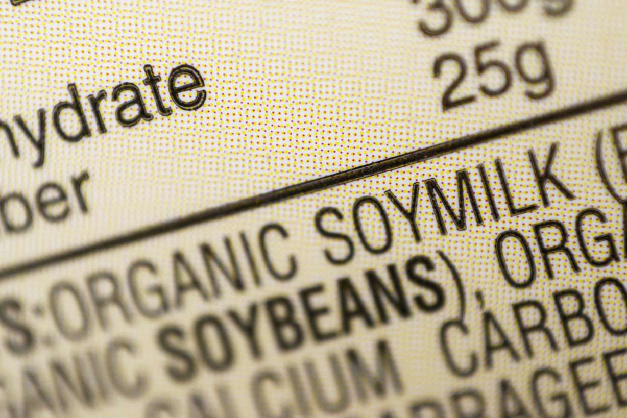 This Thursday, Feb. 16, 2017, photo shows the ingredients label for soy milk at a grocery store in New York. Photo: AP Photo